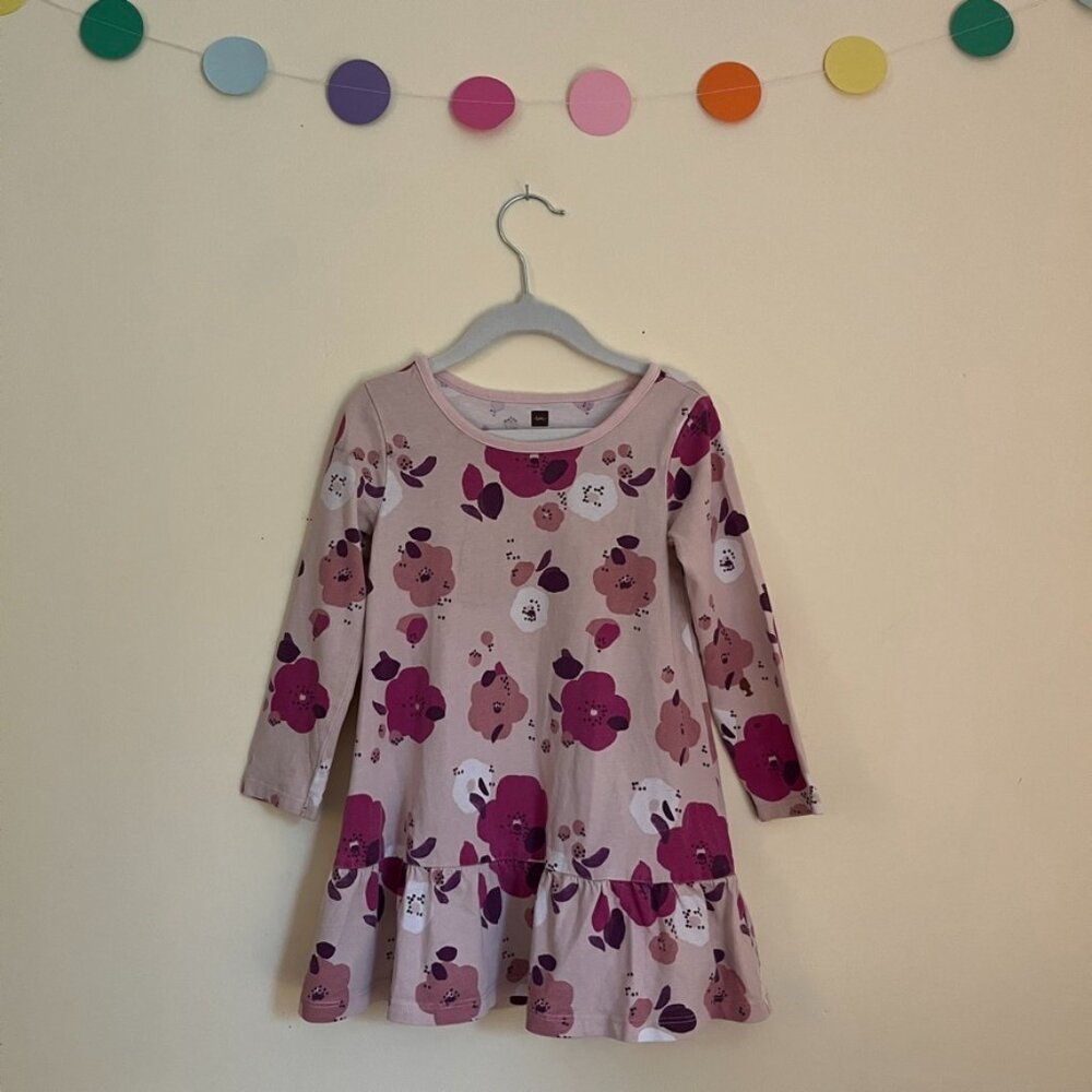 Pink & Purple Floral Ruffle Hem Dress - Tea Collection - Size 3
